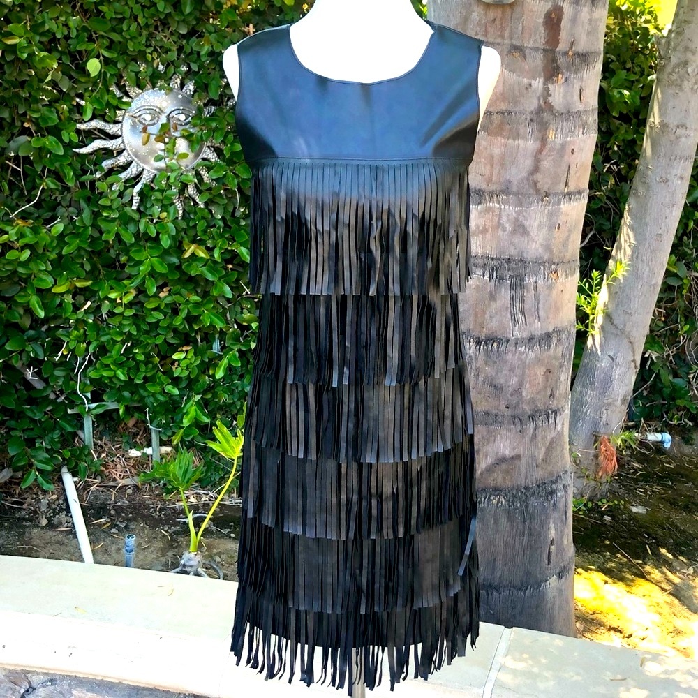Faux Leather Fringe Western Gothic Dress